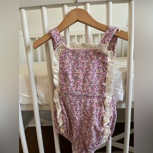 Charming Pink Floral Kids Romper with Lace